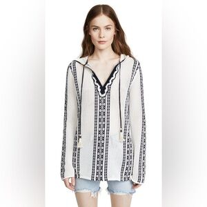 Tory Burch Ria Open-Knit Hooded Tunic Top